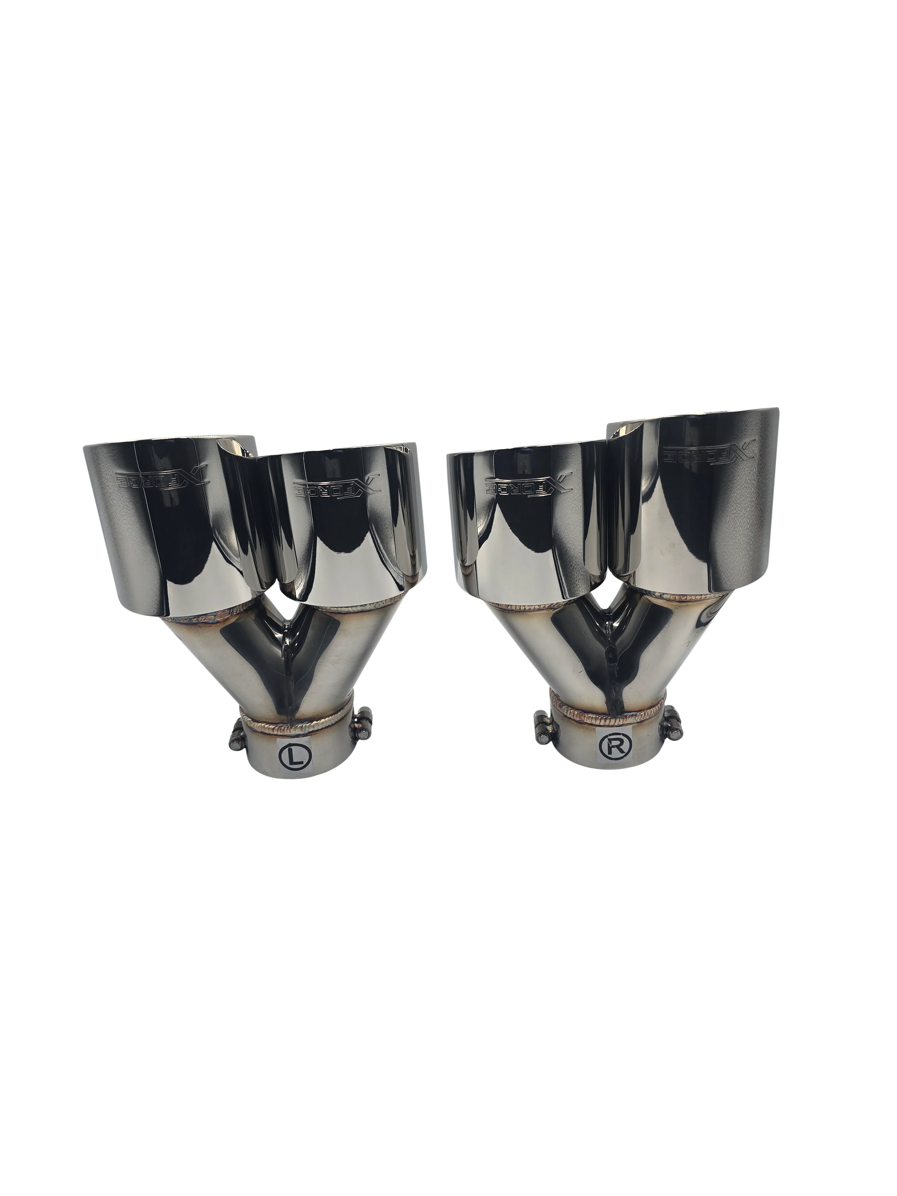 Twin 4Inch Round Angle Cut Tip with 2.5Inch Inlet - Image 3