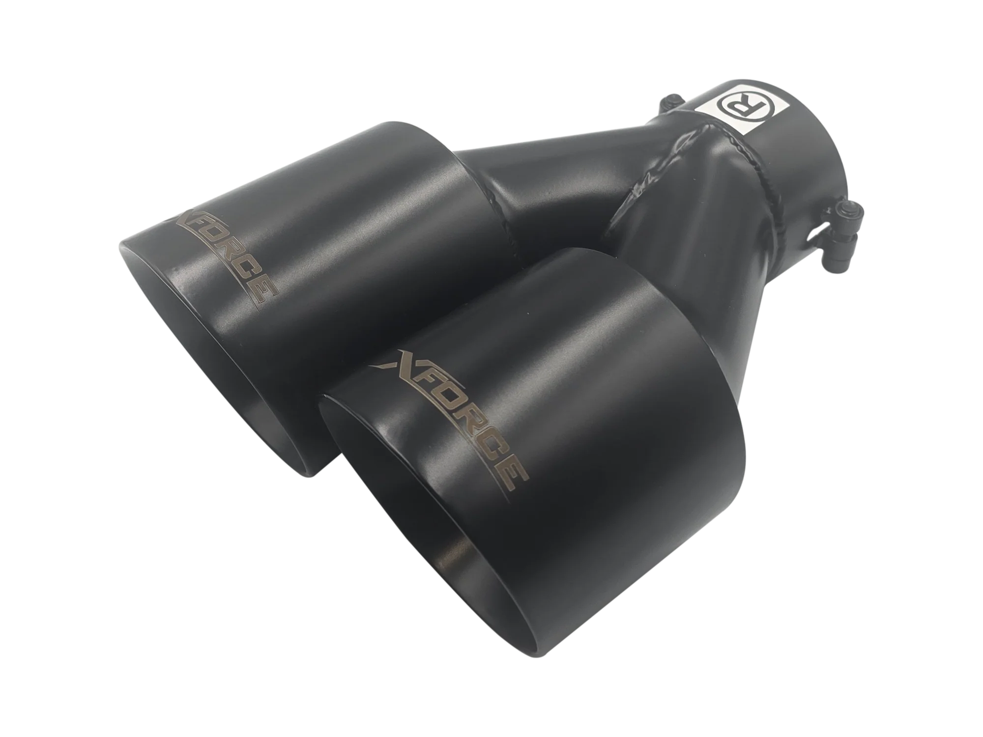 Twin 4Inch Round Matte Black Angle Cut Tip with 3" Inlet for Right Hand Side